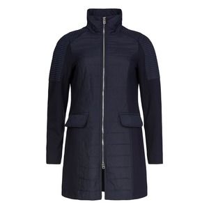 Women's Black Quilted Coat Size 12 Moto Style Mid-Length I'CONA Full Zipper NWT